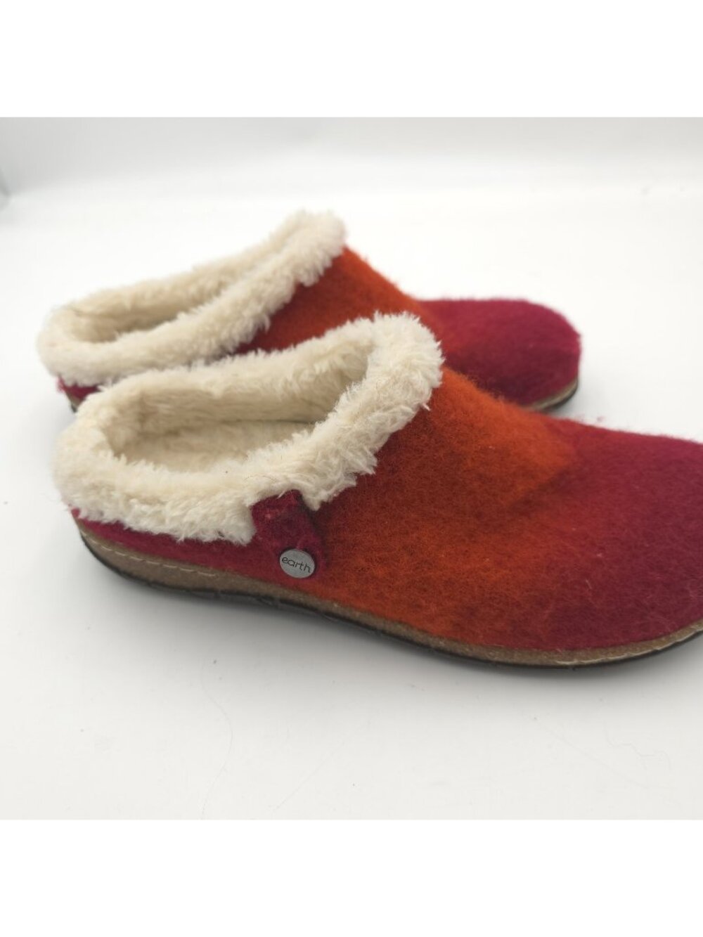 Earth Origins Etelena2 Felt Clog Slippers Women's 9.5M Red Orange Faux Fur